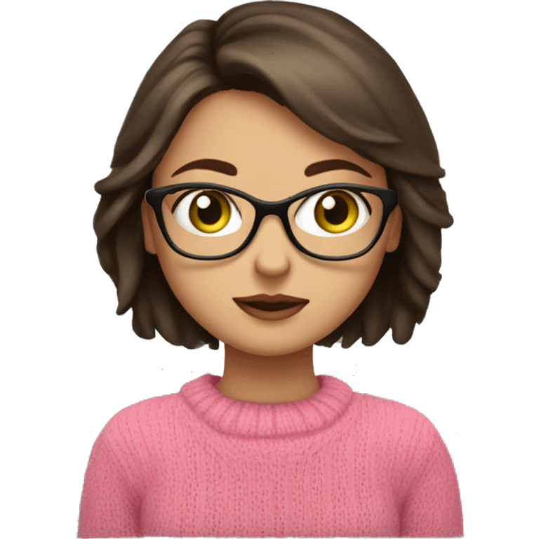 brunette green eyed girl with glasses shrugging with pink sweater  emoji