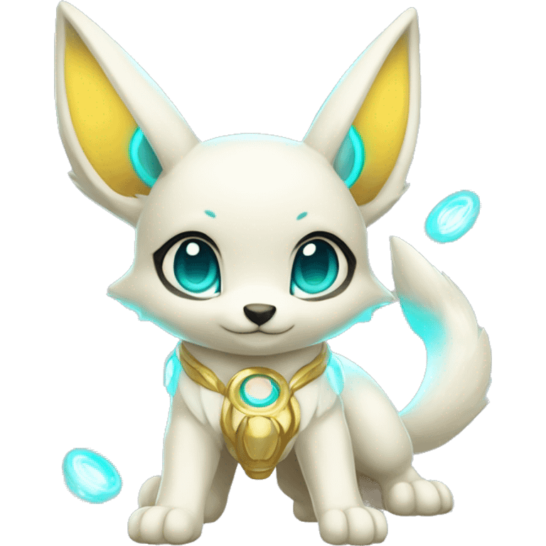 Shiny White Angelic Electric Albino Umbreon. cyan eyes and cyan markings. Golden Anubis-rings. full body emoji