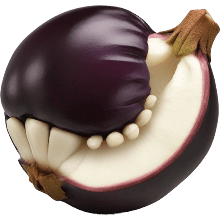 Peeled mangosteen with black skin emoji