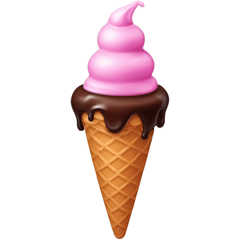 Pink ice cream with cone chocolate sauce  emoji