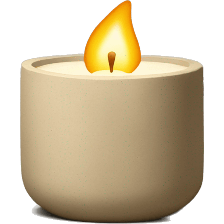 Candle in beige concrete vessel with painted pine trees emoji