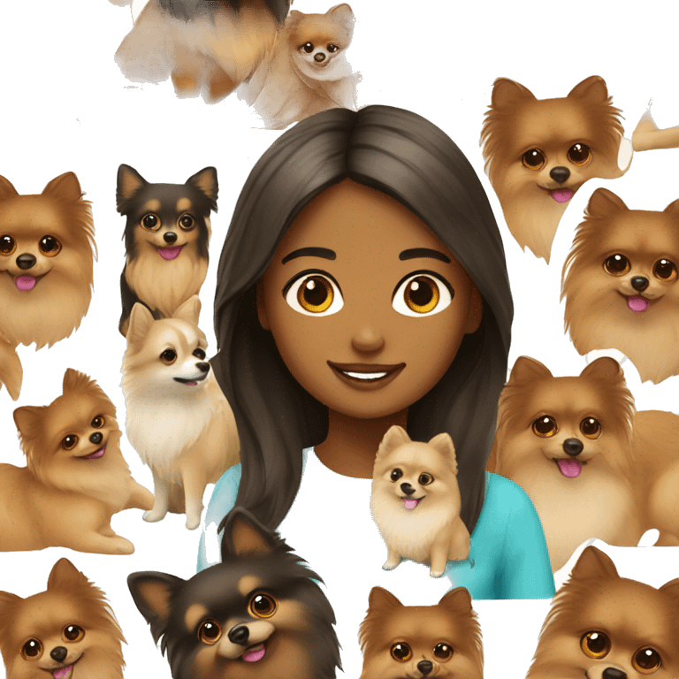 Young tanned girl with Pomeranian emoji