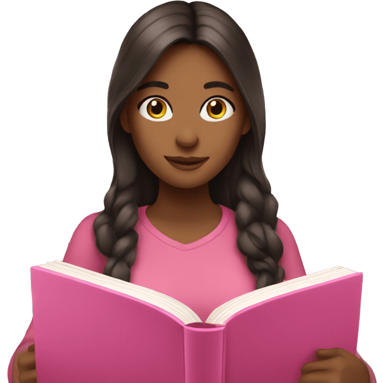 a brunette girl reading a pink book  emoji