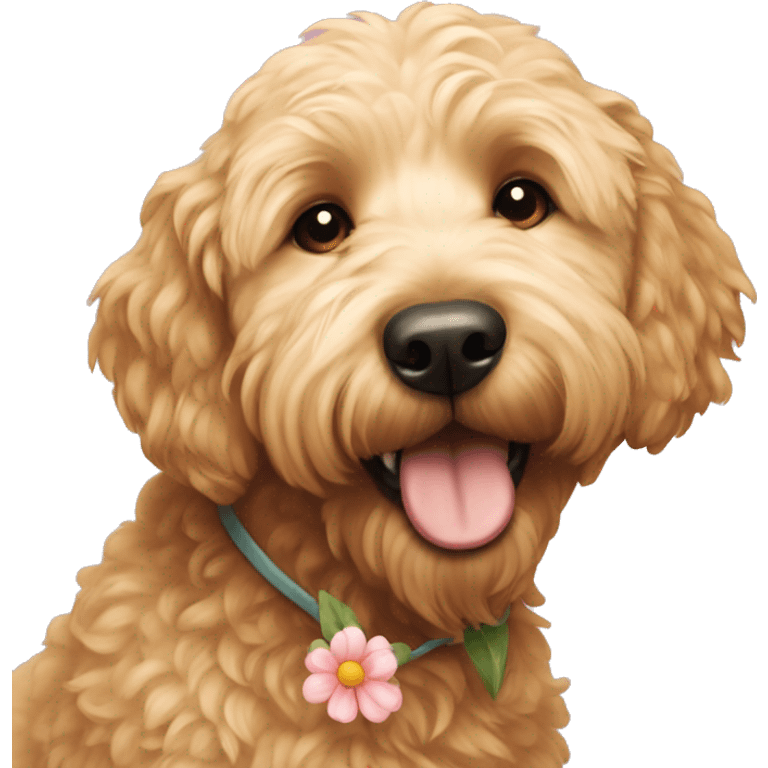 Golden doodle with flower in its ear emoji