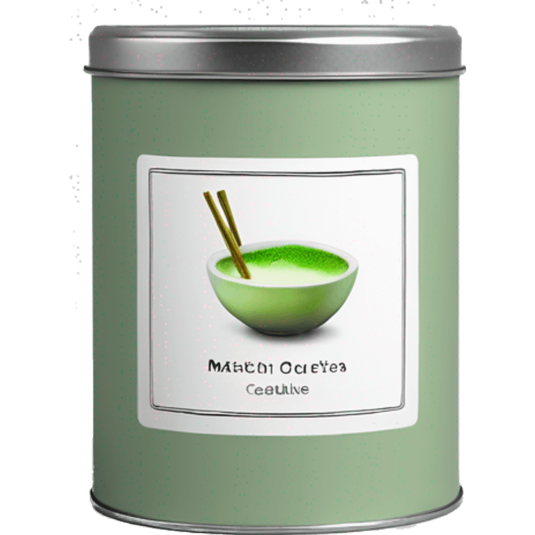 minimal matcha scented candle in small silver tin with realistic label emoji