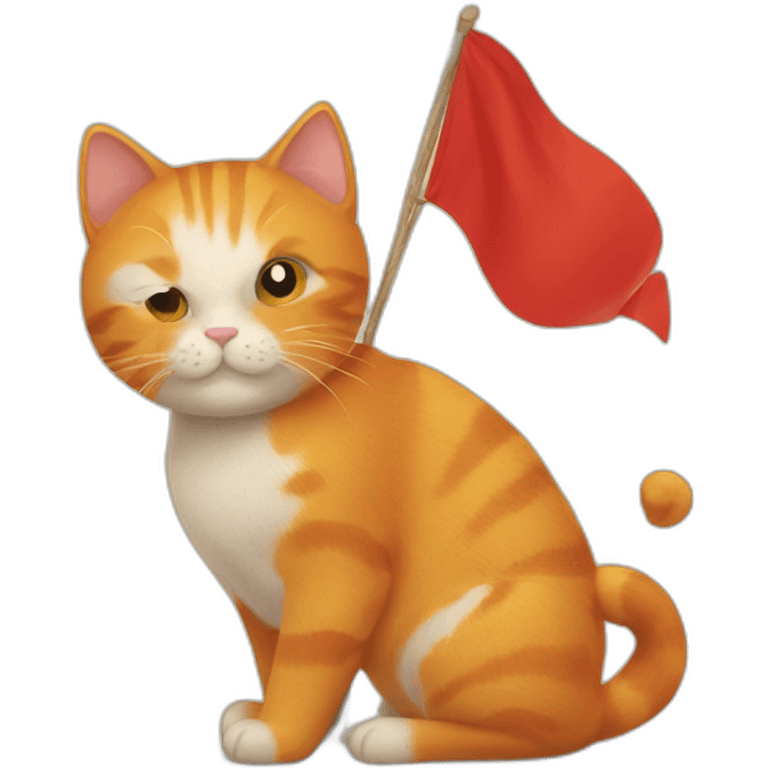 an orange cat holding a red flag emoji