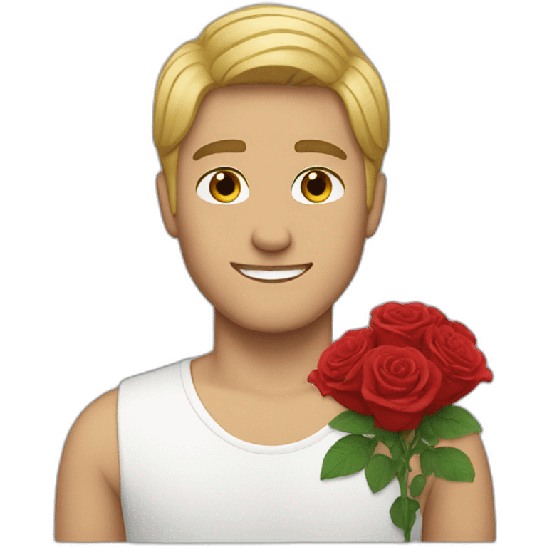 White guy with straight hair and red roses emoji