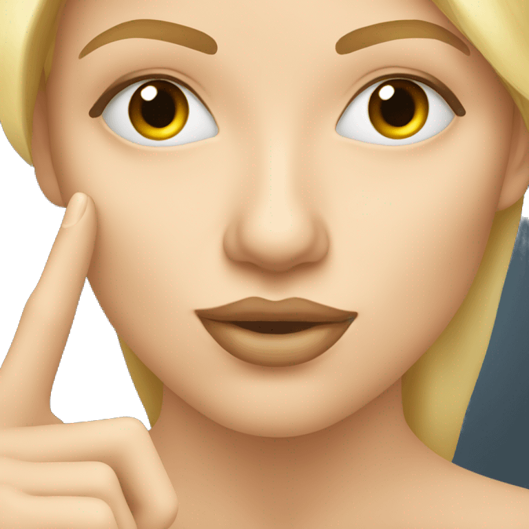 blonde woman holding finger flat under nose emoji