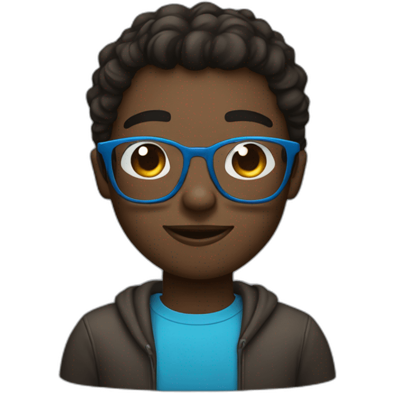 Young dark brown skin man with blue glasses emoji