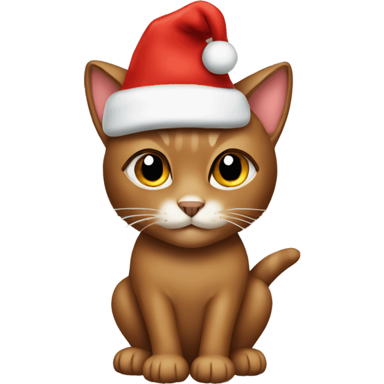 brown cat with a christmas hat  emoji