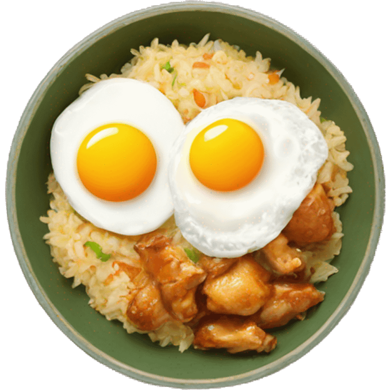 chicken thigh rice bowl with two eggs emoji