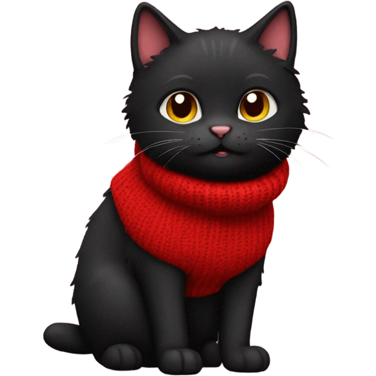 Cute fluffy black cat wearing a red sweater emoji