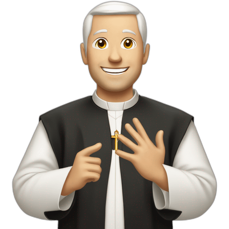 White Catholic Priest doing 🤙 Shaka emoji