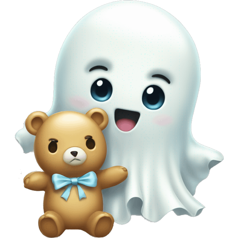 Cute ghost with bow and baby bear friend emoji