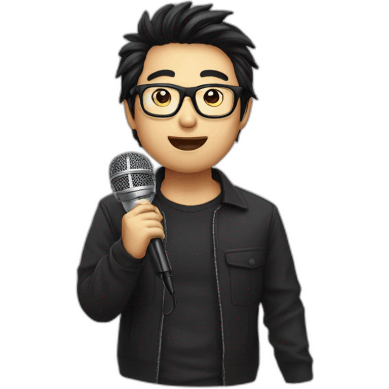 Vocalist with glasses and microphone asian emoji