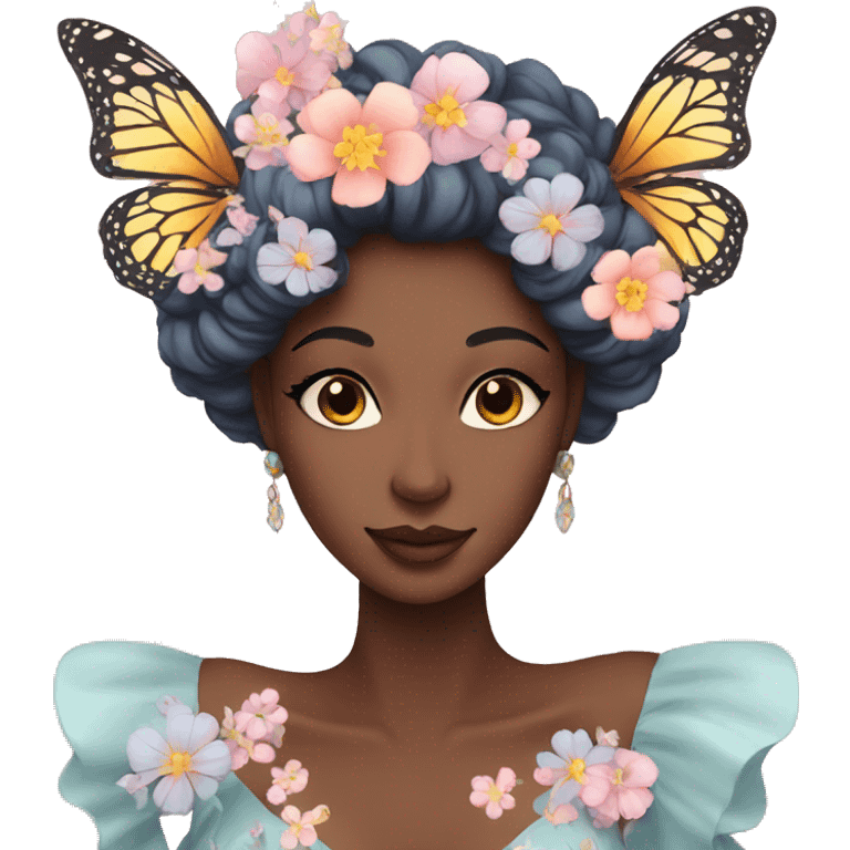 Gorgeous pastel lady with flowers and butterflies emoji