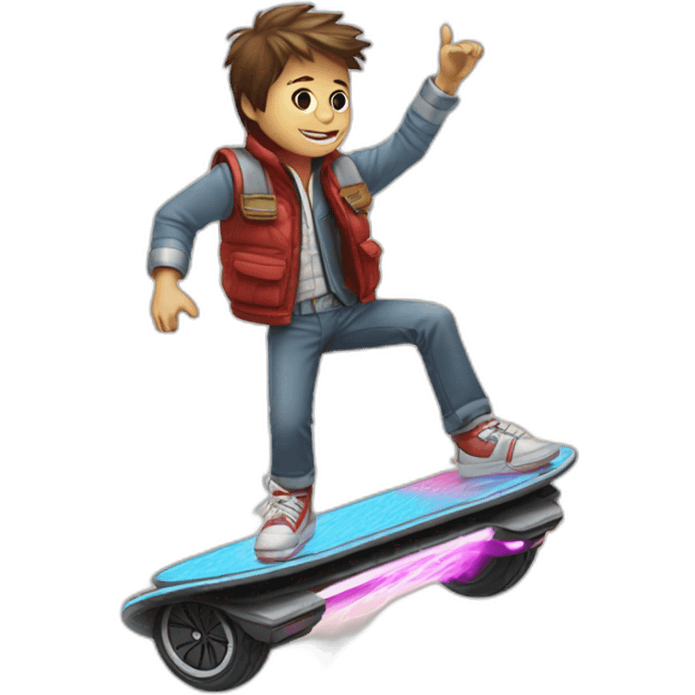 Marty Mcfly on a flying hoverboard emoji