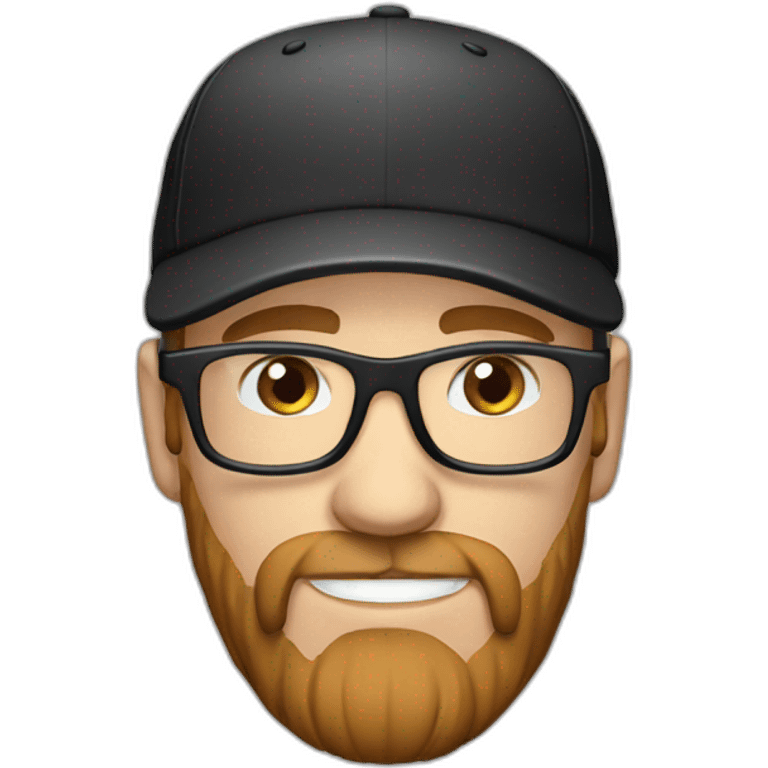 White male wearing headphones, clear glasses, black cap and brown beard emoji