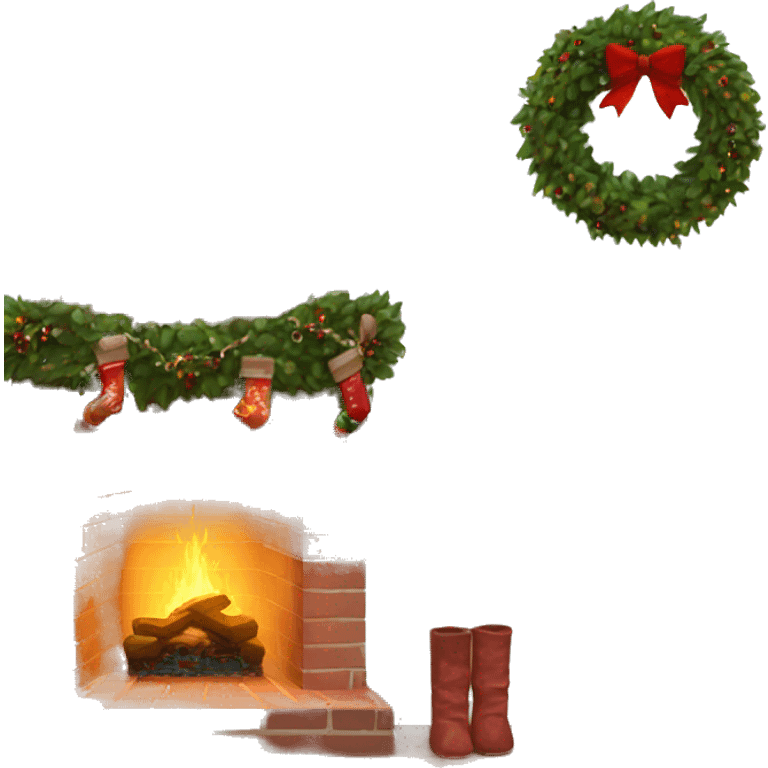 Brick Fireplace with wreath and Christmas lights and stockings emoji