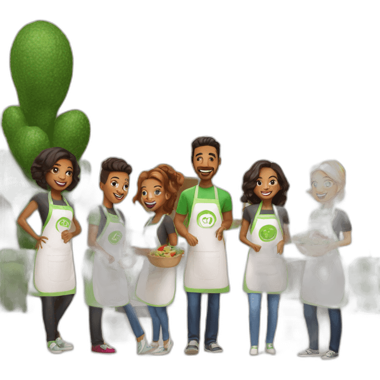 Create Hello fresh brand ambassadors with aprons doing door to door  emoji