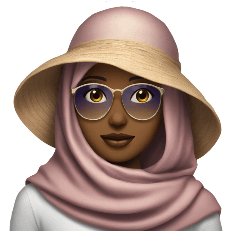 Pretty model Muslim Somali girl with sunglasses and sun hat and neck covered emoji