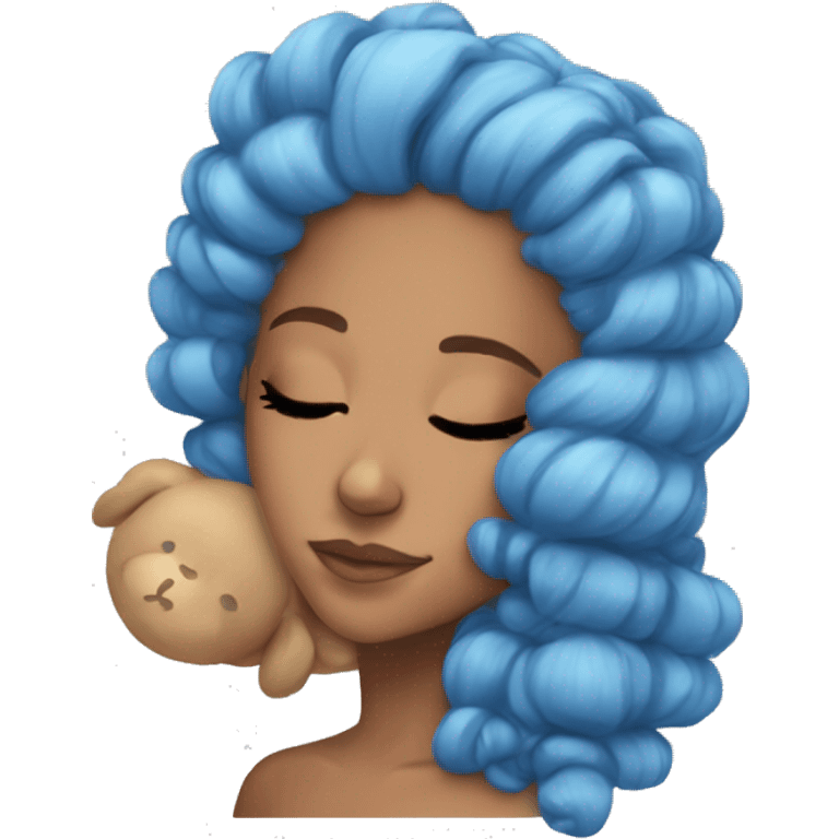 Ariana sleeping with blue curly ponytail emoji