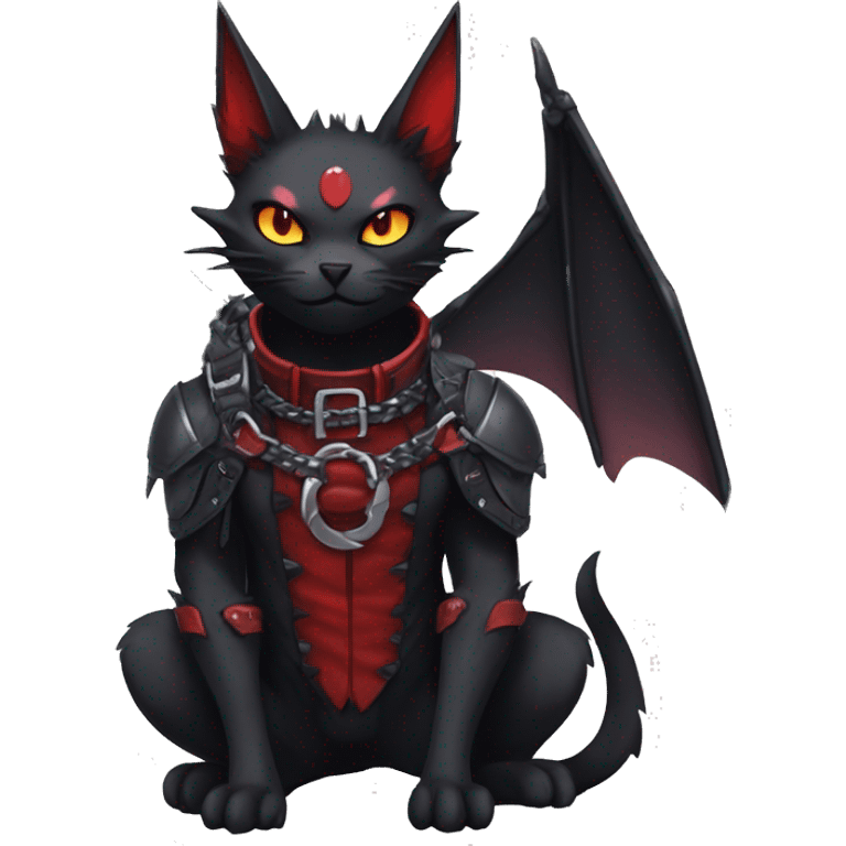 cool edgy black punk red ethereal fantasy nargacuga-bat-cat-Fakemon collar harness full body emoji