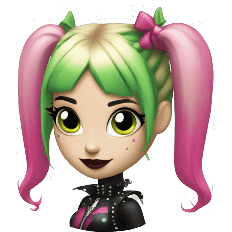 Sparkling goth punk Harley Quinn with blonde green and pink hair emoji