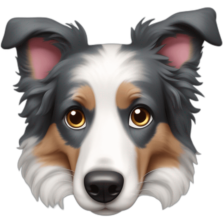 border collie blue merle con nariz rosada, una oreja arriba y otra abajo emoji