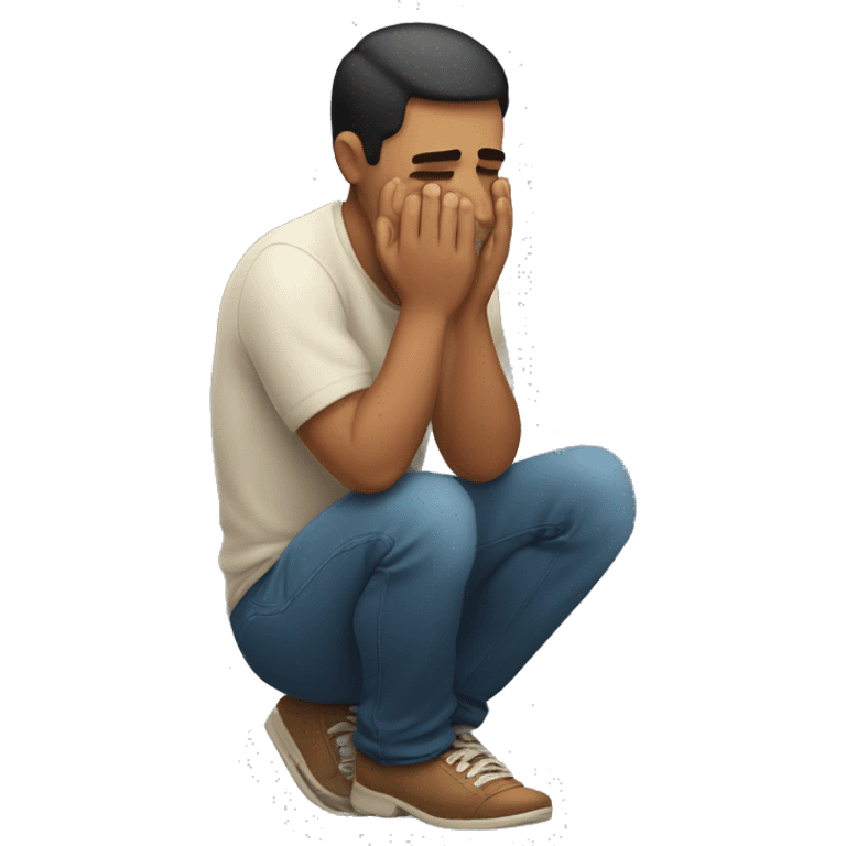 Hispanic man kneeling down but crying  emoji