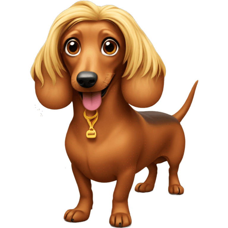 Long haired dachshund in hot dog costume  emoji