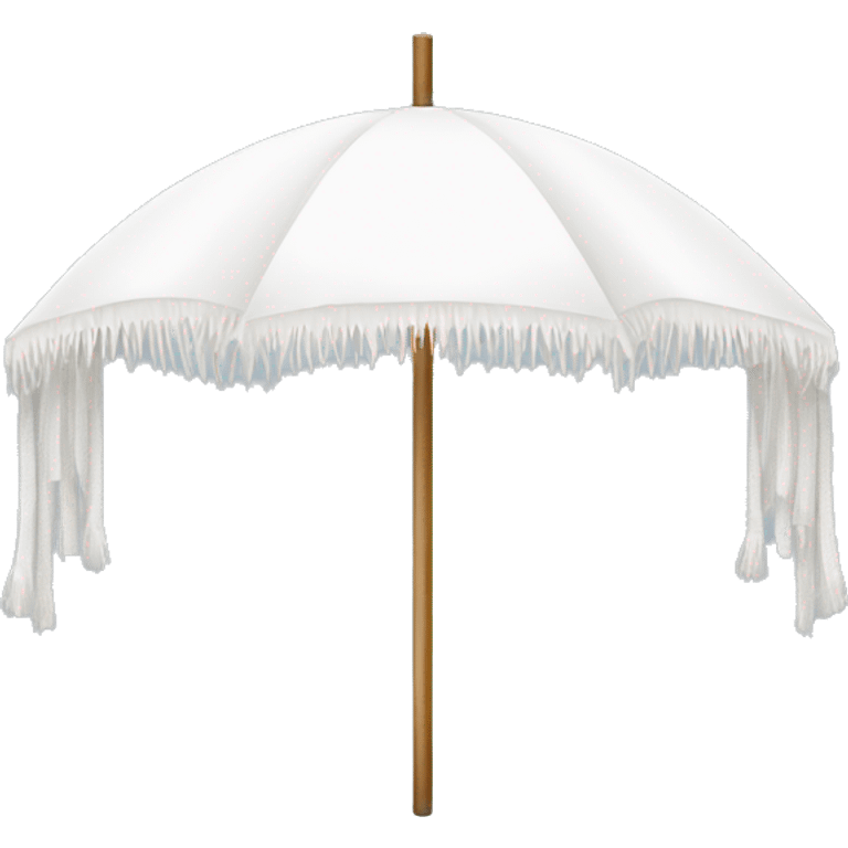 White beach umbrella with white tassels and a straight wooden pole emoji