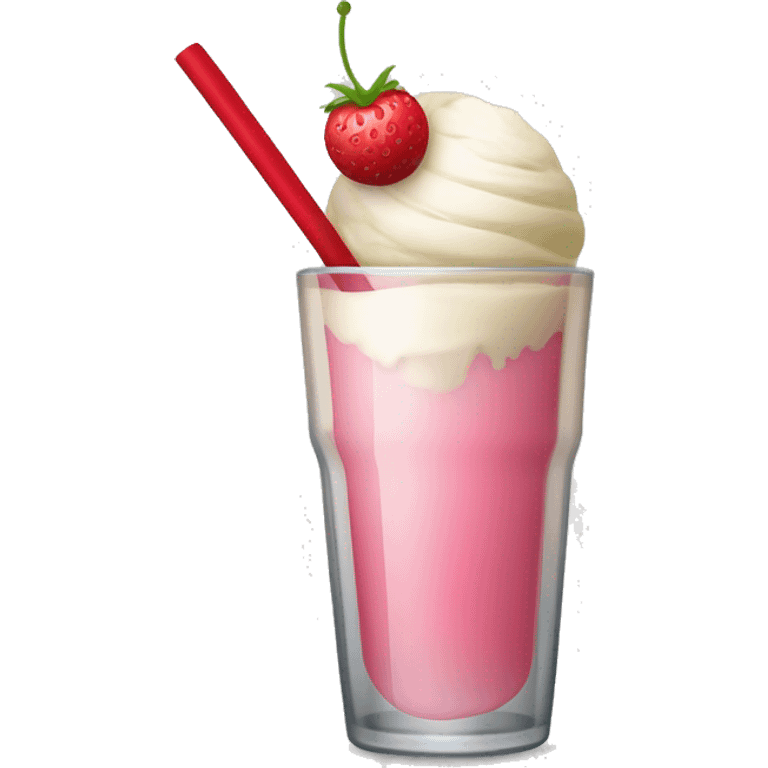 A drink served in a tall tumbler glass. It has one part grenadine at the base, pink white wine in the rest of the glass and white ice cream on the top of the glass. It has a red straw. No fruits. emoji