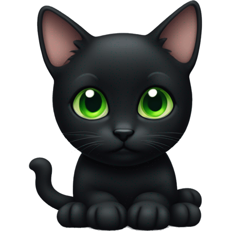 small shy black cat with green eyes  emoji