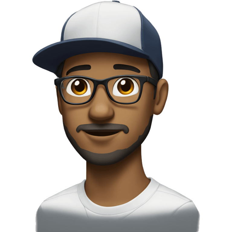 young man, with short black hair, big nose, 3-day beard. Wearing nike cap and glasses. emoji