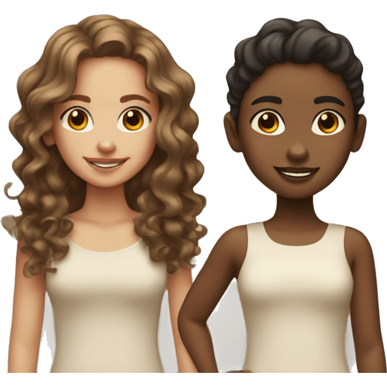 2 girls one that has light skin and small wavy hair and the other with brown skin and heat curled hair emoji