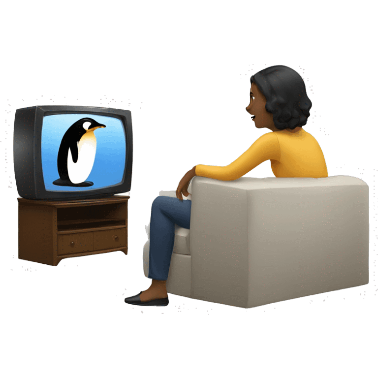 Woman watching at a penguin on tv emoji