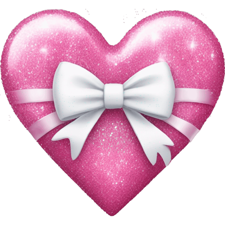 pink glittery heart with white bow wrapped on heart emoji