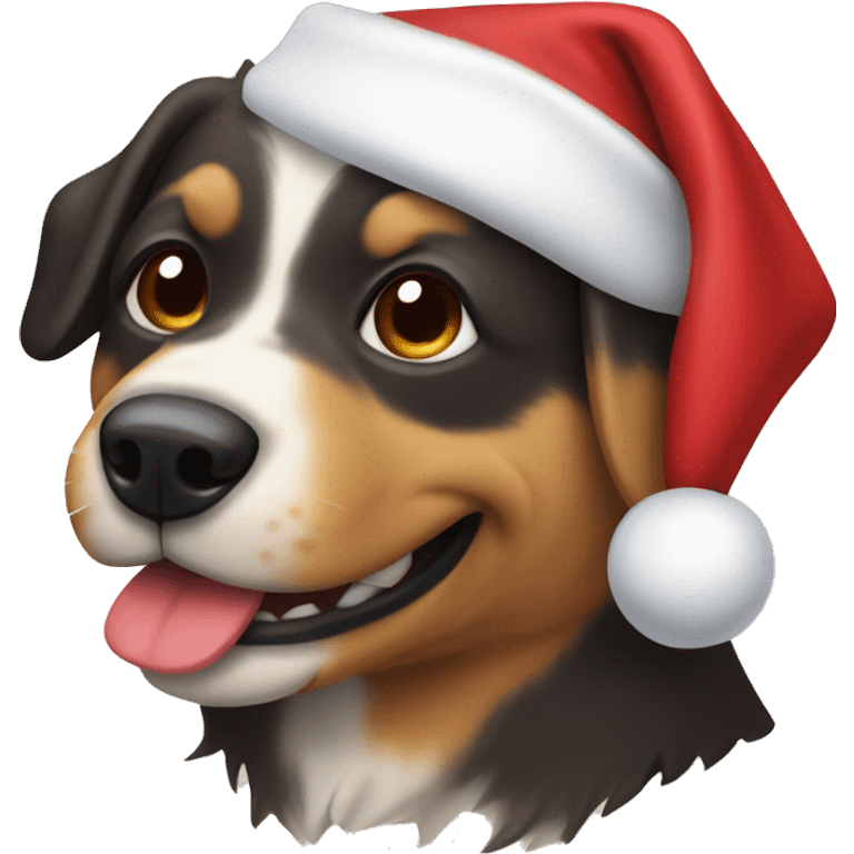 Perro en un tobogán disfrazado de santa emoji