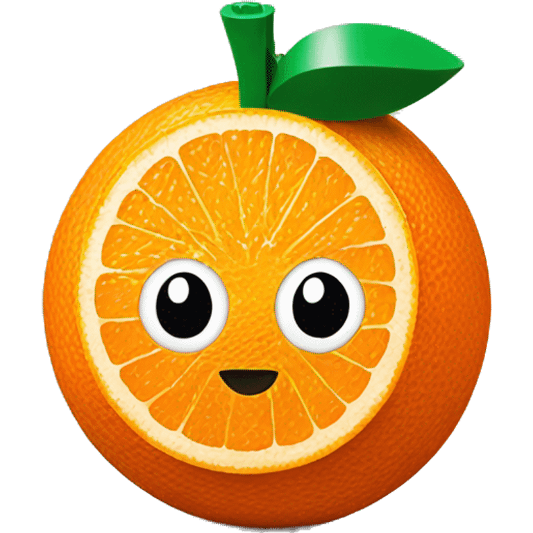 an orange fruit with Lego style emoji