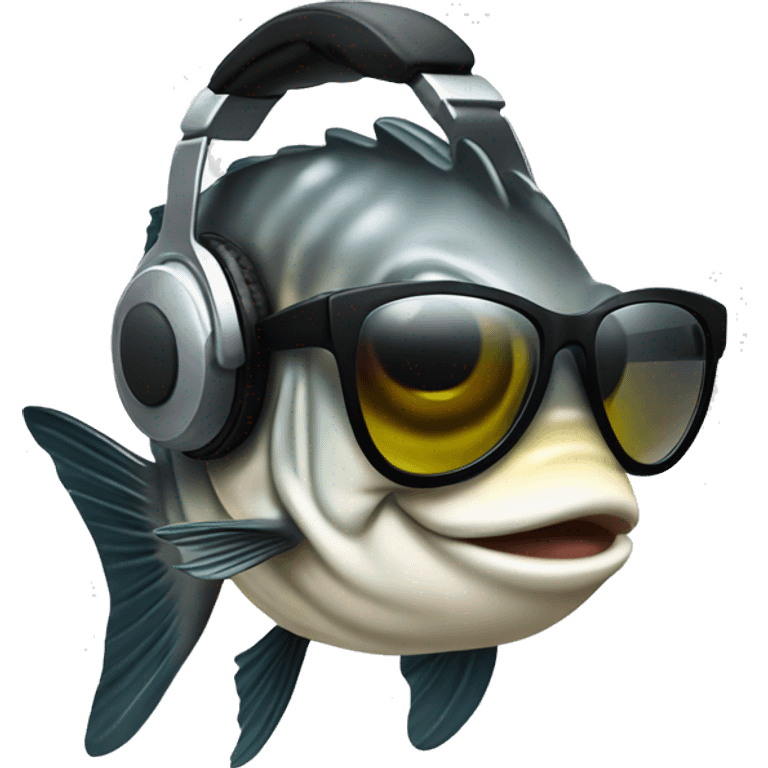 Side angle Sea bass wearing headphones and sunglasses chill emoji