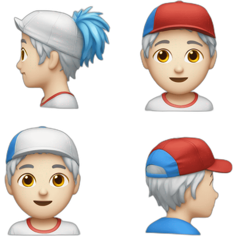 A kid with white skin Blue messy hair red cap and a white shirt emoji