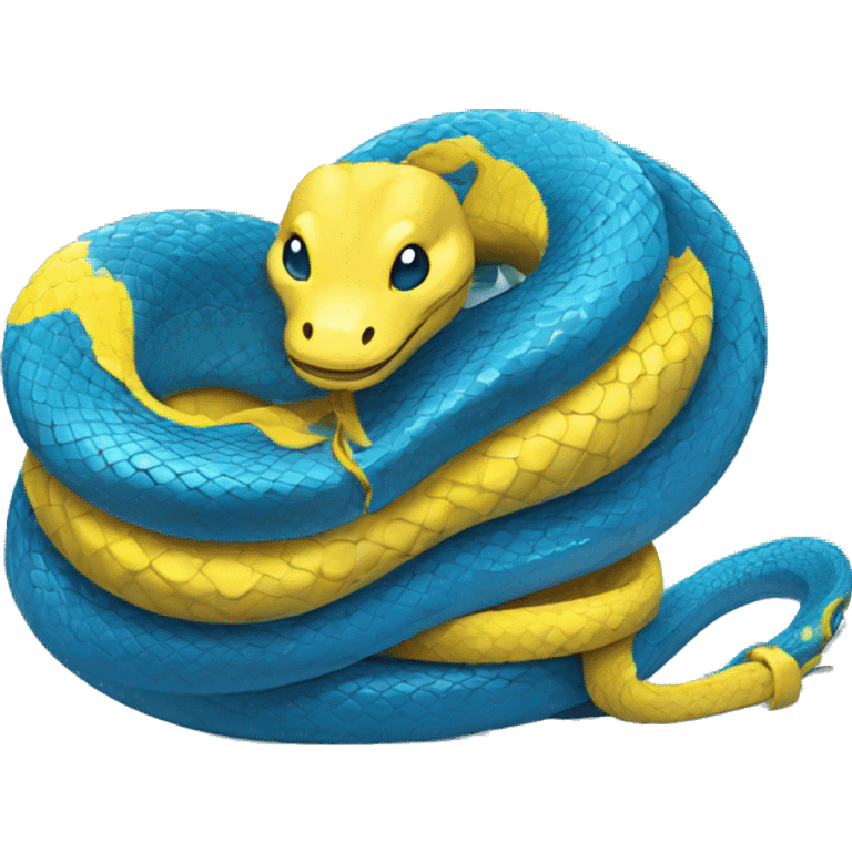 a blue python tangled with a yellow python evoking the python programming language logo emoji