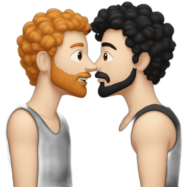 White Man with black hair and ginger beard kissing white man with black hair emoji