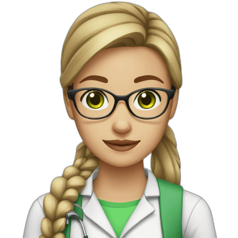 chemist female brown ponytail light skin green eyes with glasses emoji