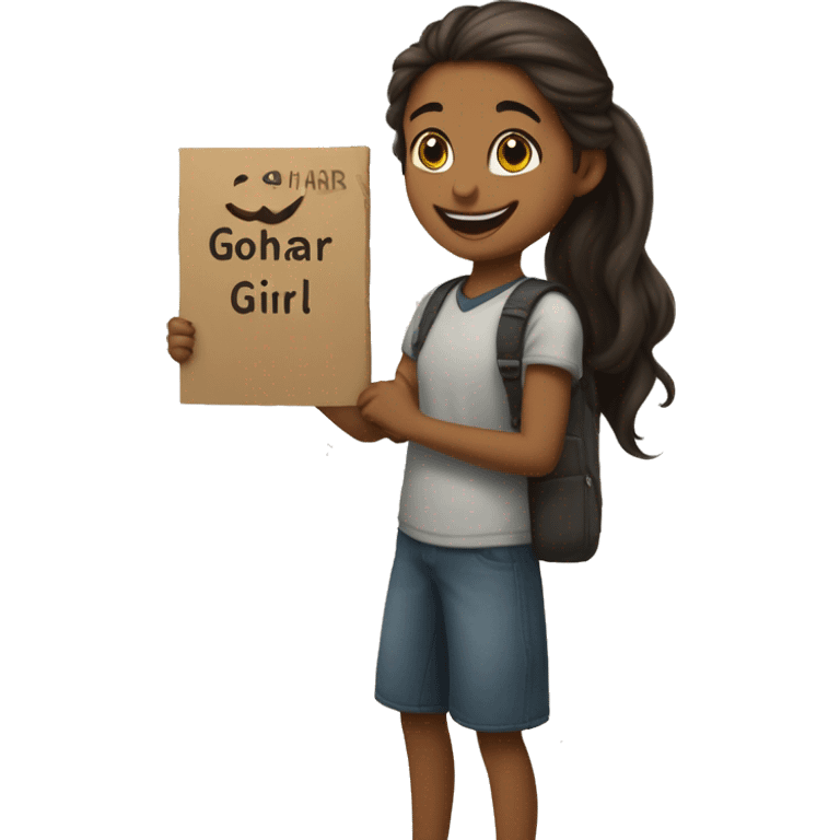 The class holds up a sign that says Gohar, and Gohar stands and is happy to see that Gohar is a girl. emoji