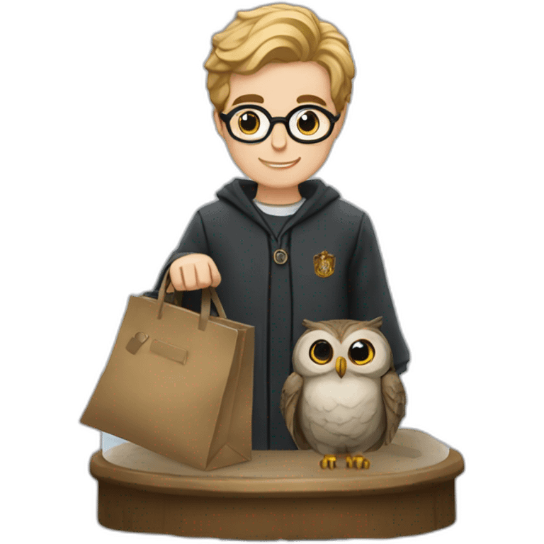 harry potter holding bags and owl cage emoji