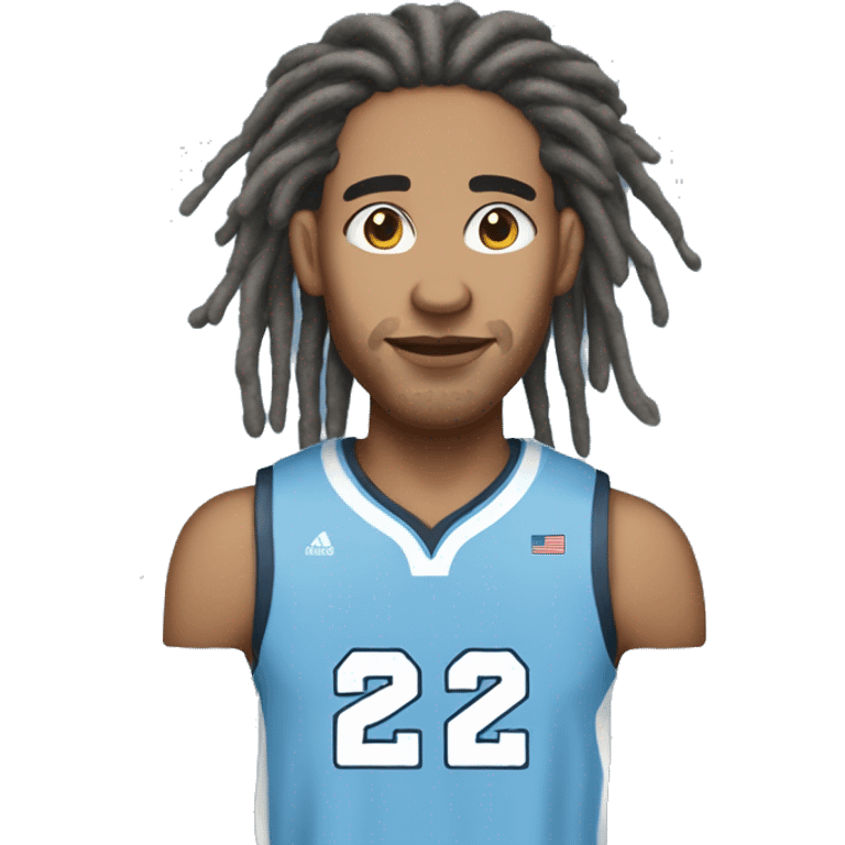 lightskin male with long freeform dreads and a university of north carolina blue basketball jersey emoji