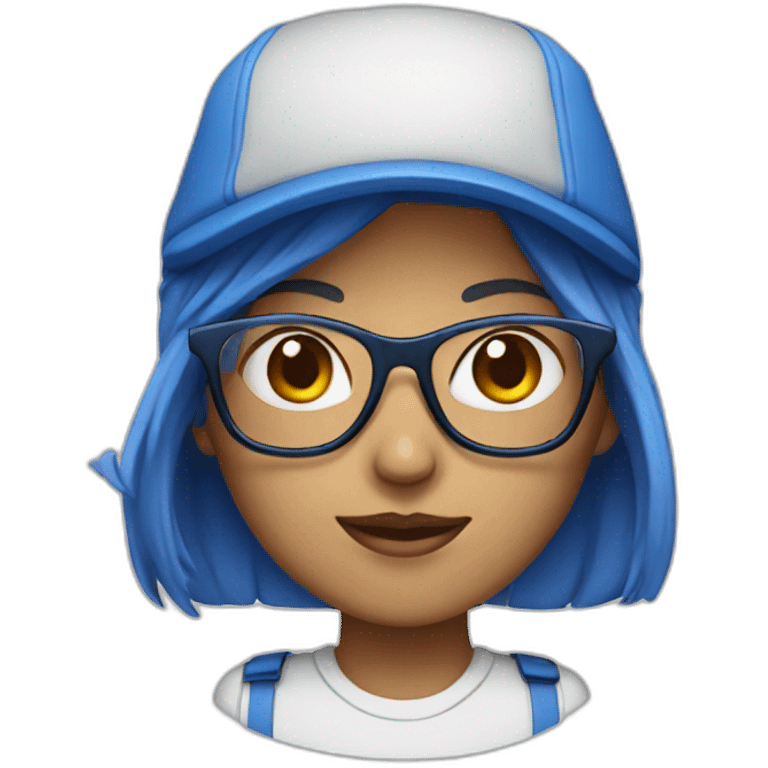 female wearing a blue cap, glasses emoji