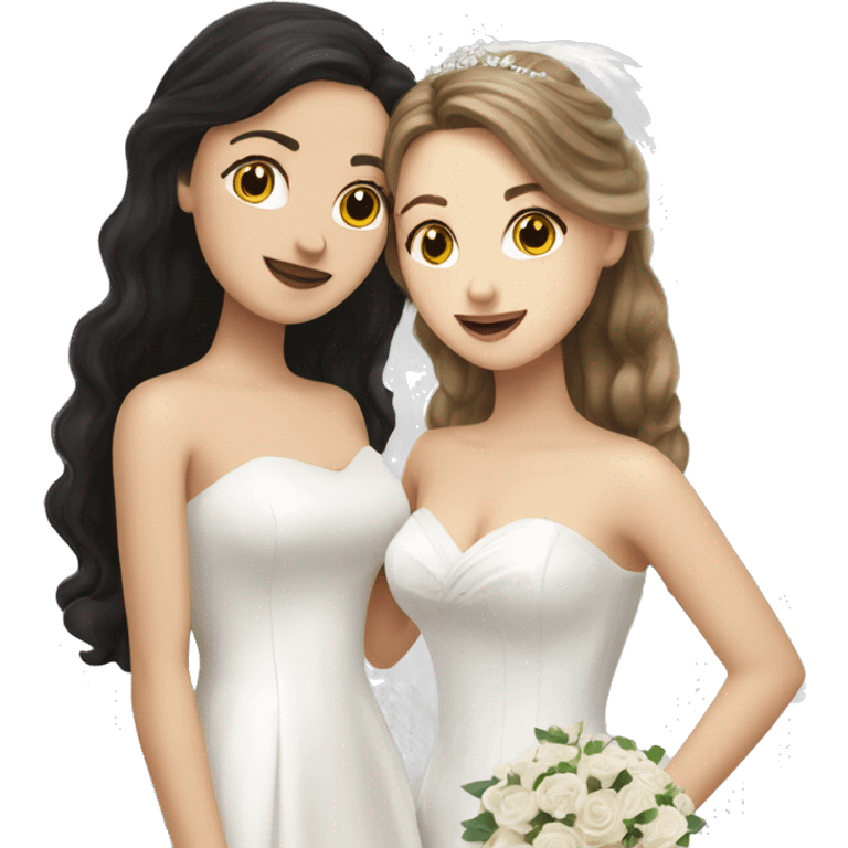 brown hair white girl wedding dress and black haired white girl in wedding dress kissing emoji